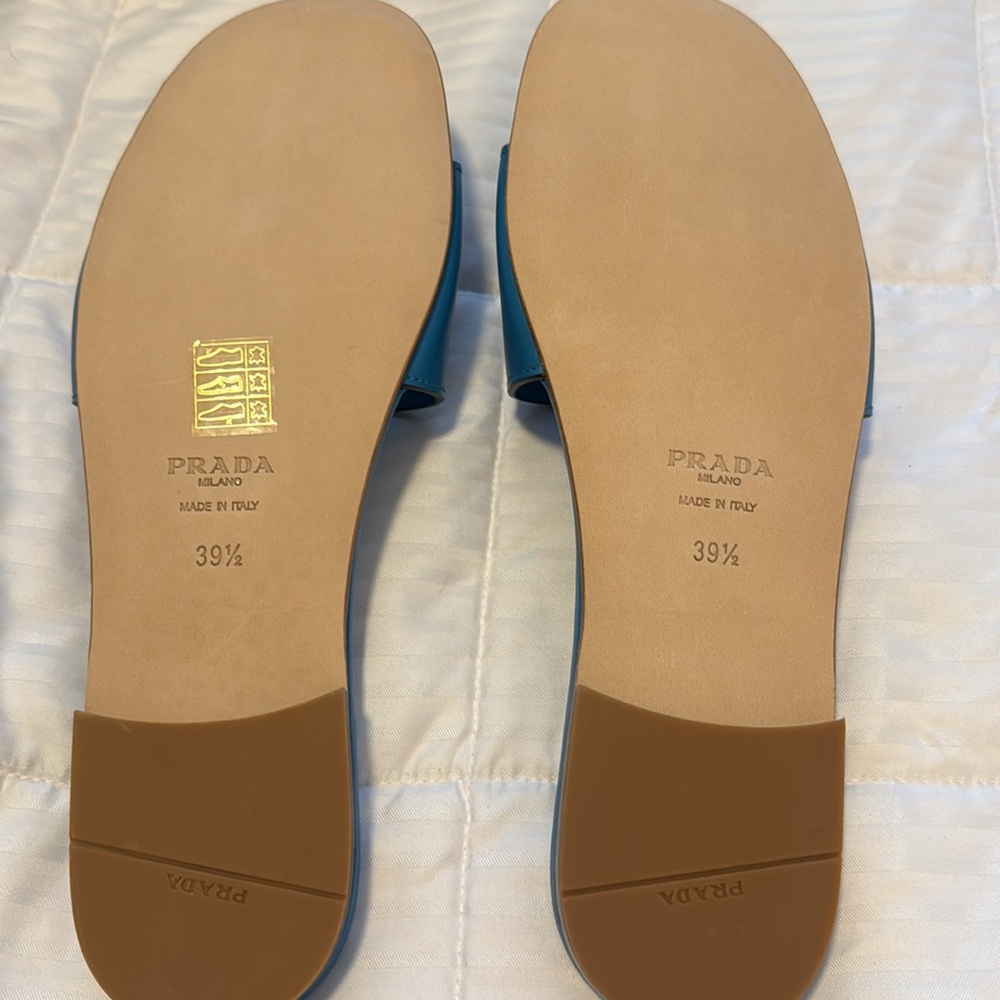 NEW Prada Cerulean blue leather logo slides sandals - Picture 4 of 5